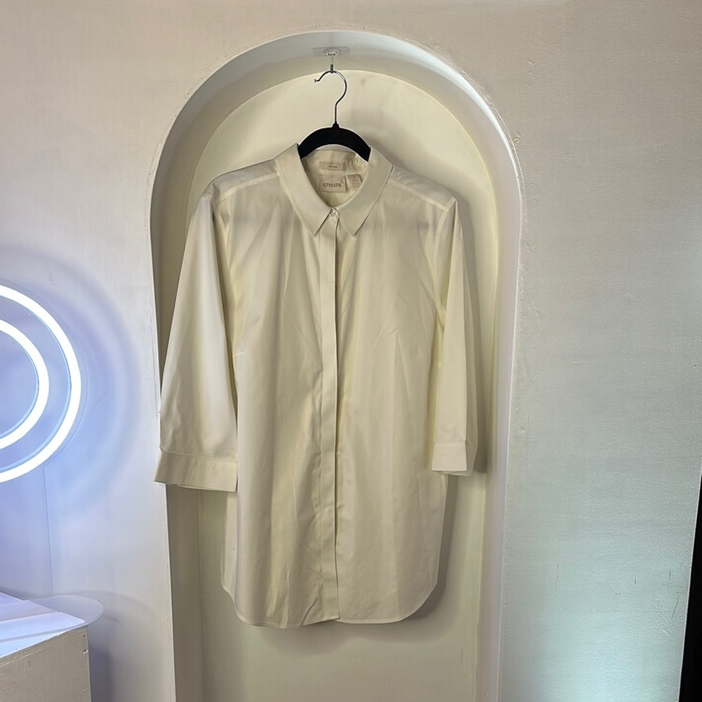 Chico's Cream Button Down Shirt Top